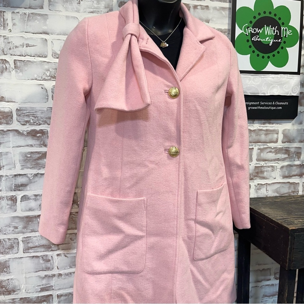 Chic Pink Trench Coat with Bow Detail size 2